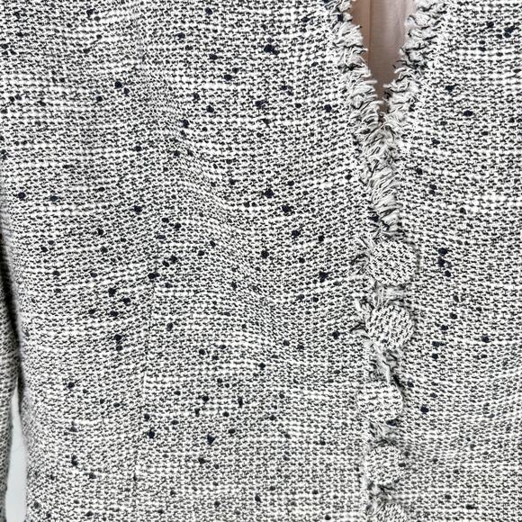 Rebecca Taylor Tweed Blazer 4 Jacket Gray White Black Fringe Covered Button - Picture 5 of 7